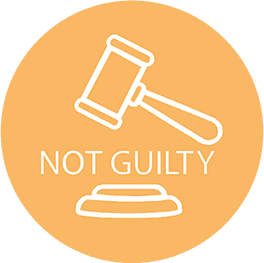 Icon with Gavel and the words "not guilty